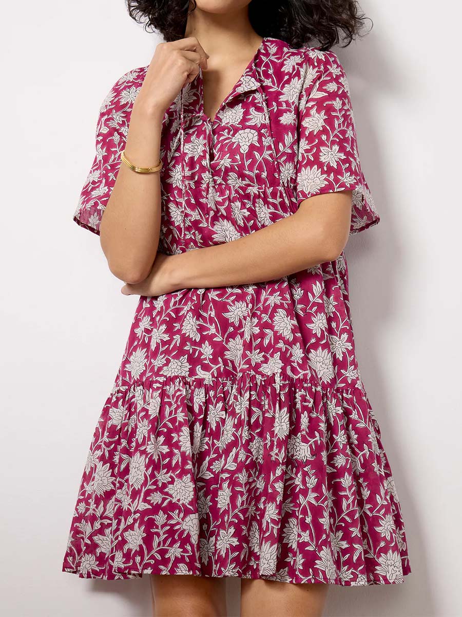 Tie Neck Printed Mini Dress