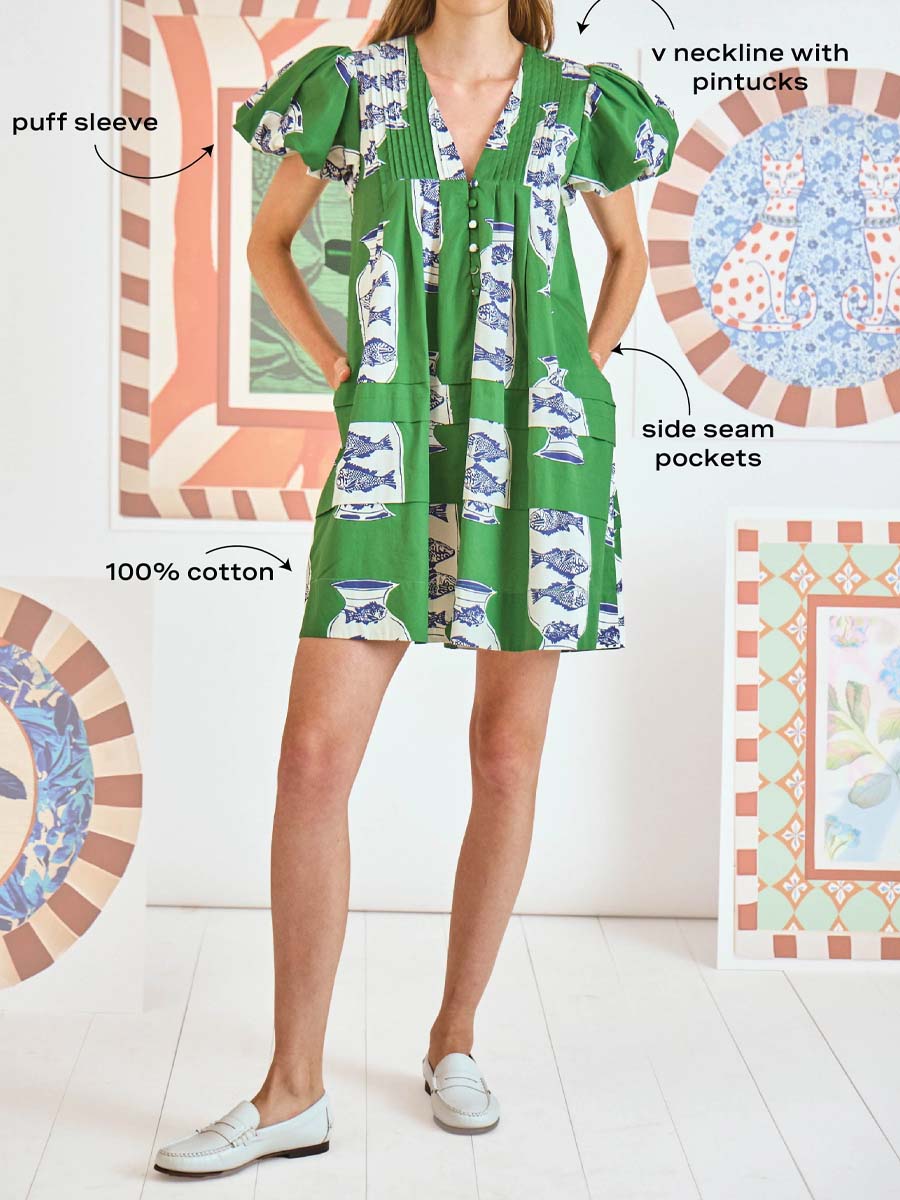 Puff Sleeve Pleated Mini Dress