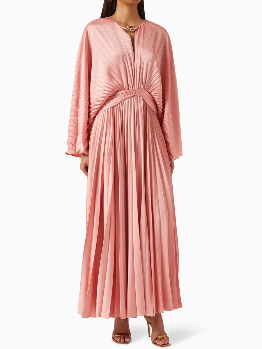 Keyhole Neck Pleated Maxi Dress
