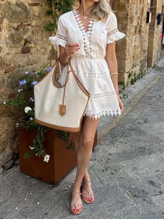 Embroidered Lace Cover-Up Mini Dress