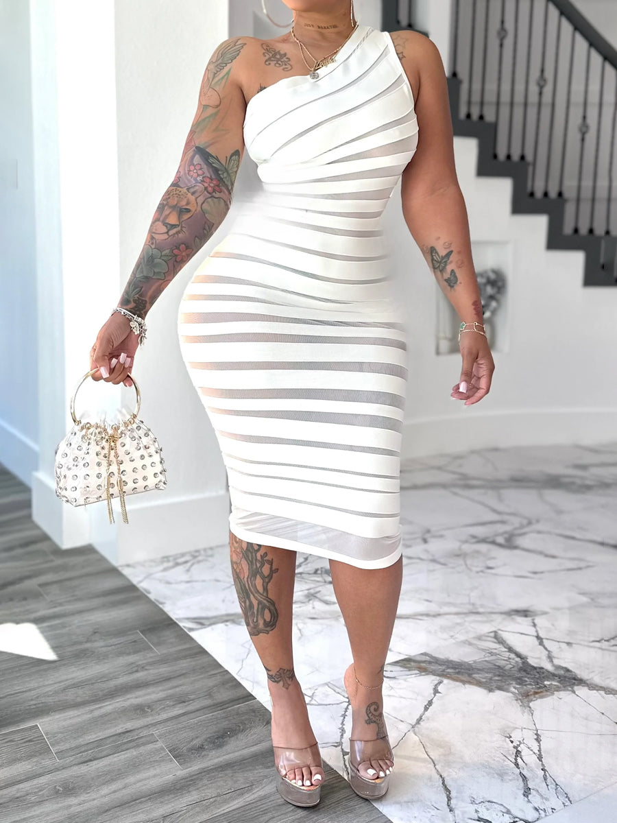 One Shoulder Mesh Patchwork Sexy Dress