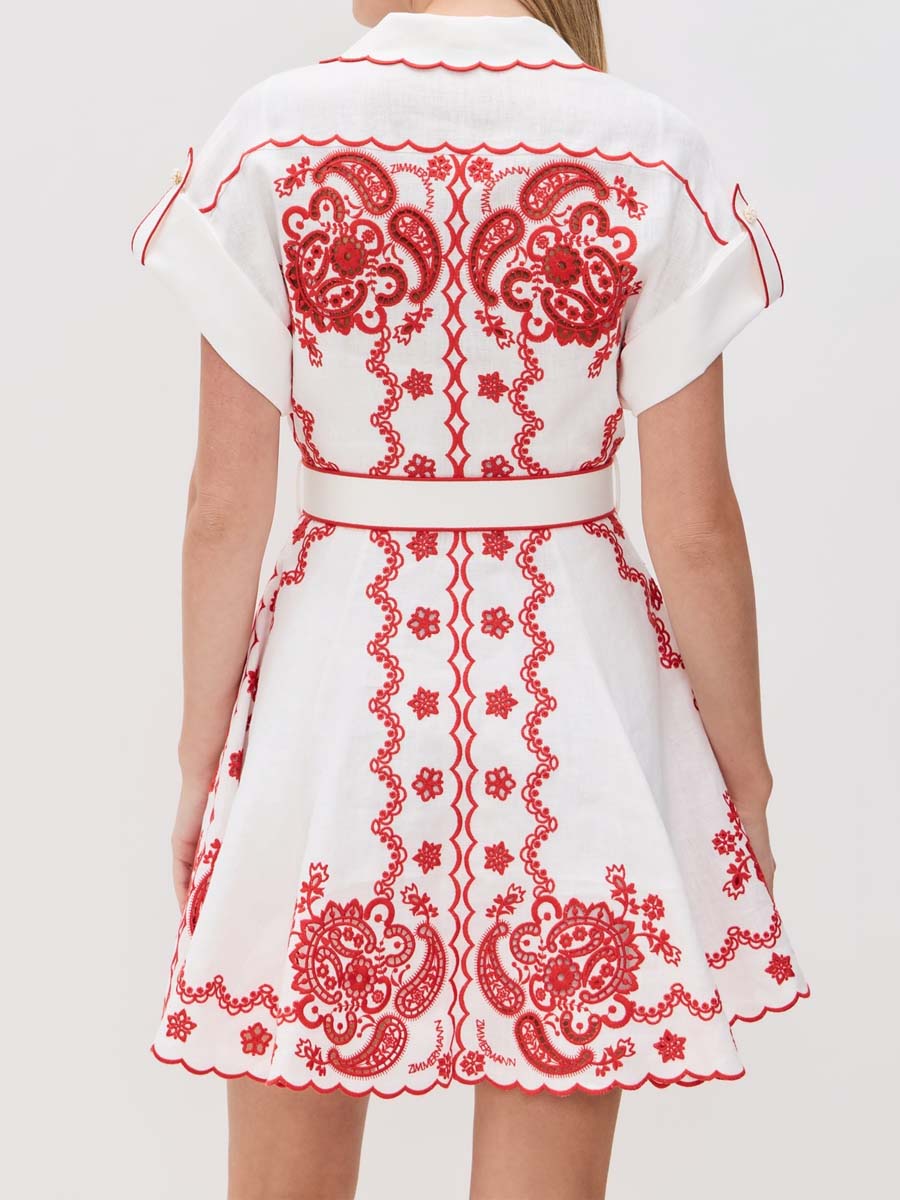 Embroidered Short Sleeve Mini Dress