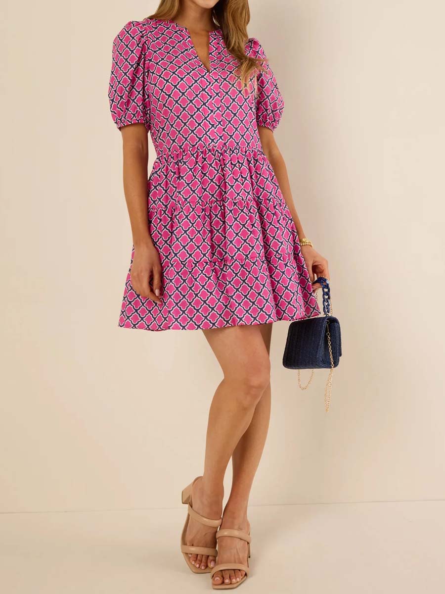 Printed V-neck Tiered Dress