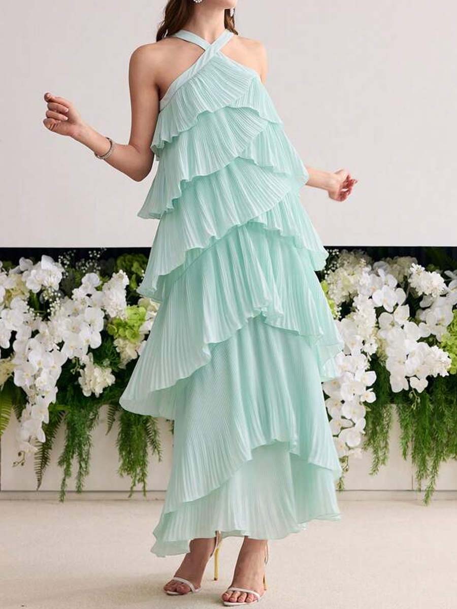 Elegant Pleated Party Tired Dress