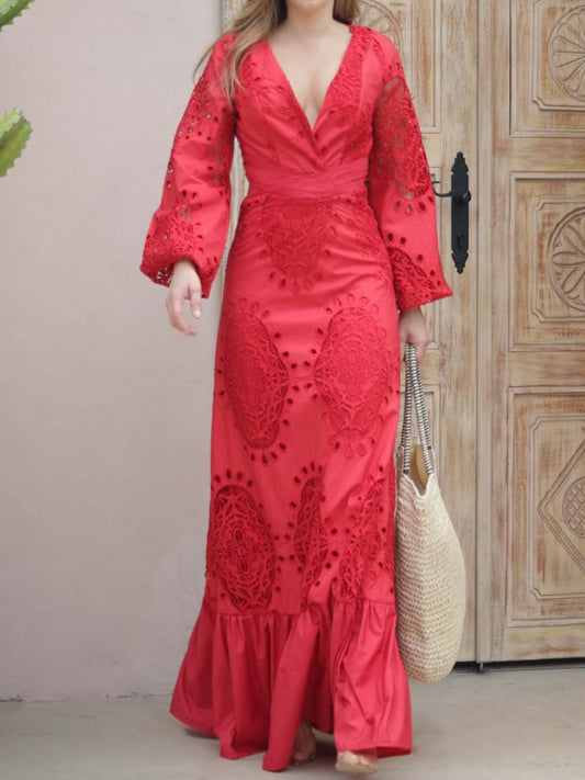 Elegant Deep V Neck Long Sleeve Dress