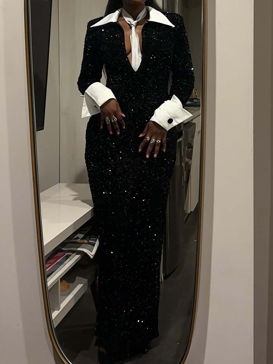 Keyhole Detail Sequined Party Dress