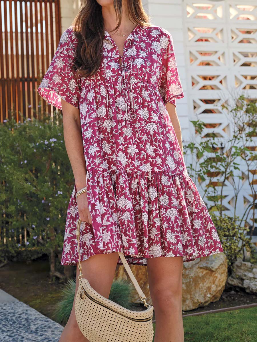 Tie Neck Printed Mini Dress