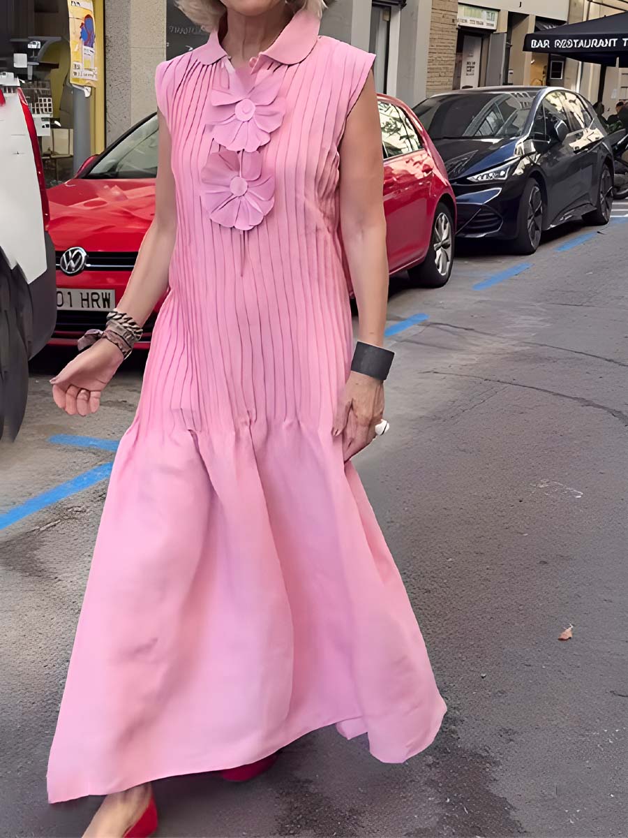 Linen Pleated Sleeveless Dress