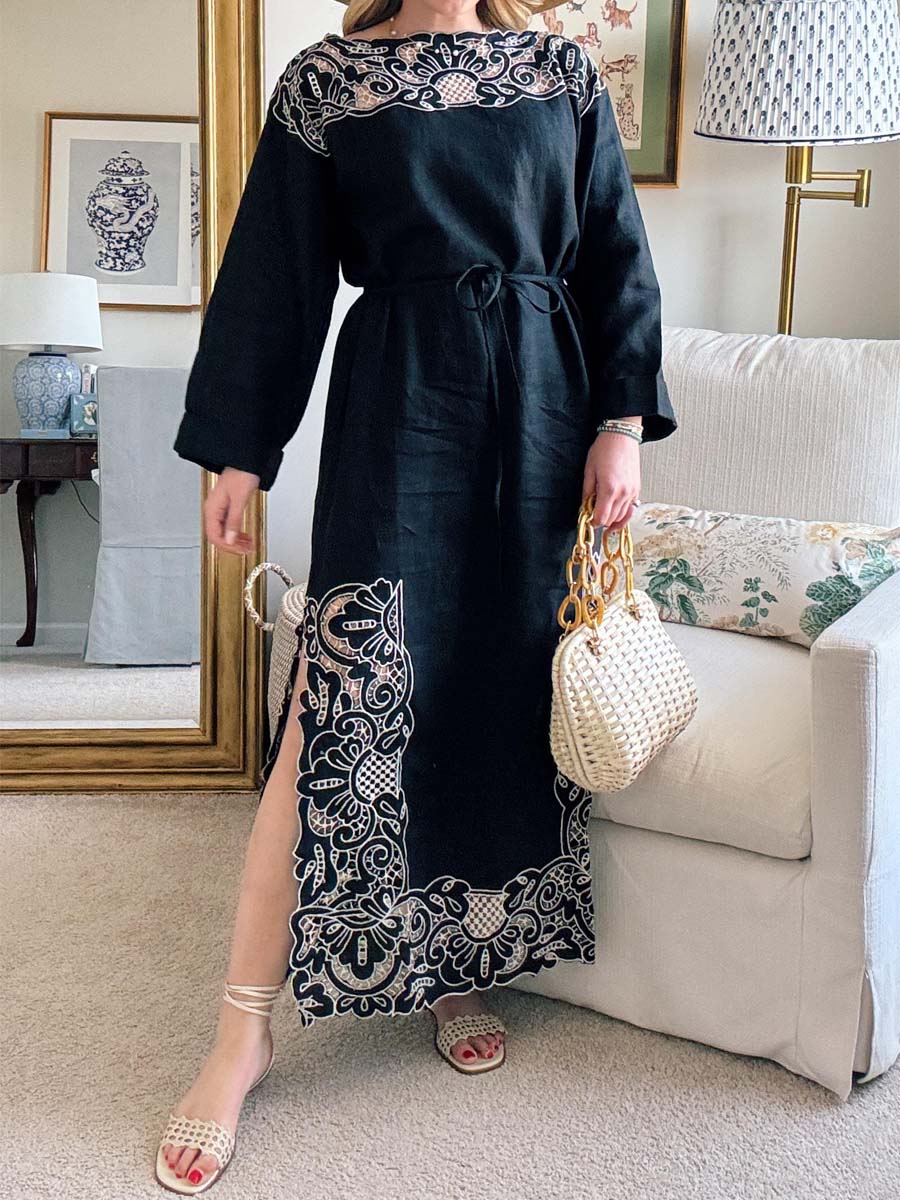 Lace Patchwork Drawstring Waist Maxi Dress