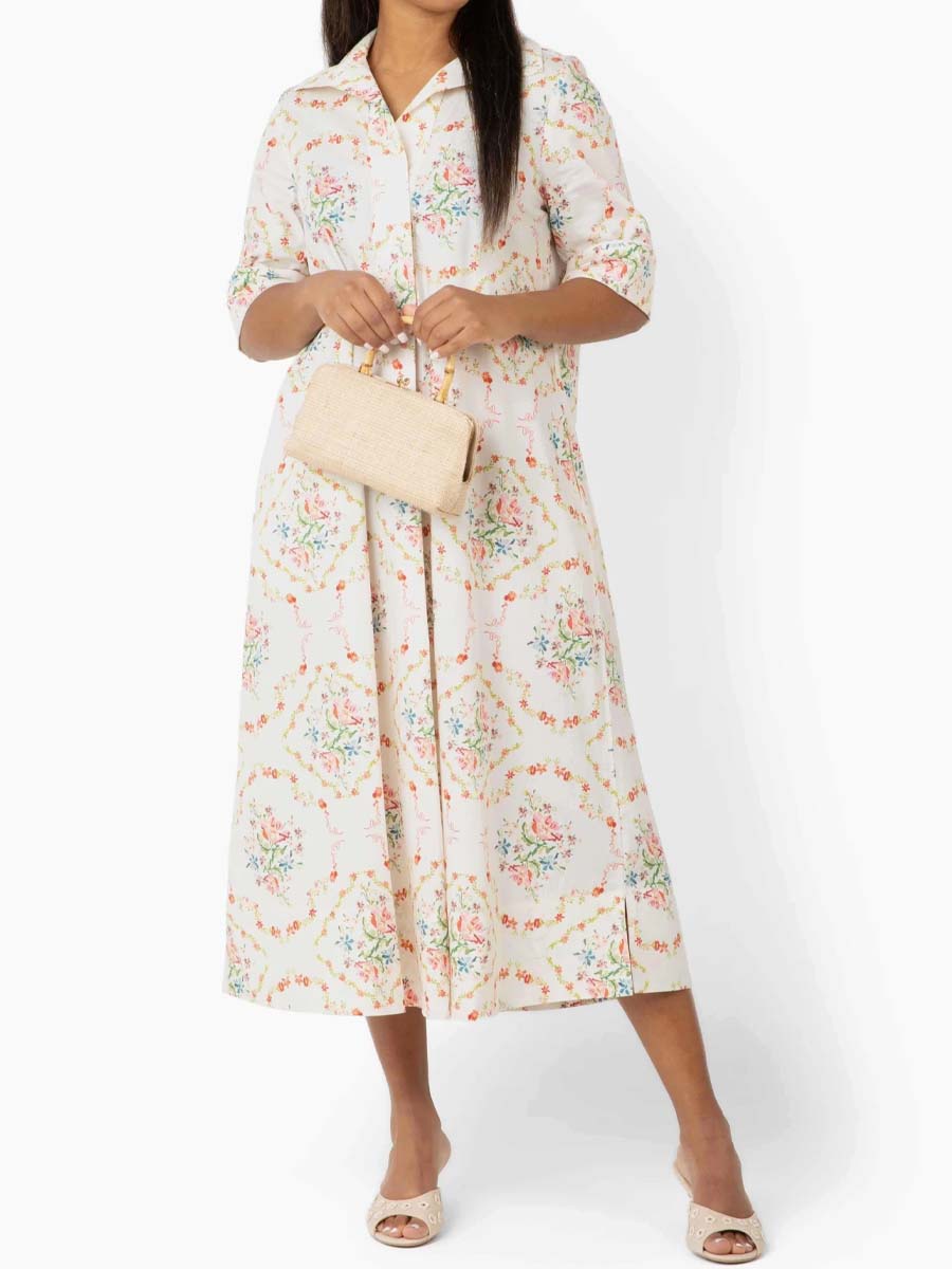 Button-front Placket Printed Dress