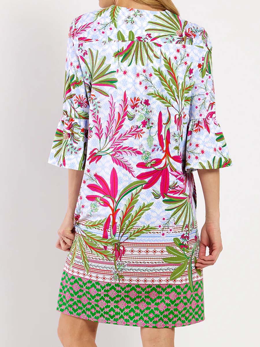 Split Neck Printed Flutter Sleeve Dress