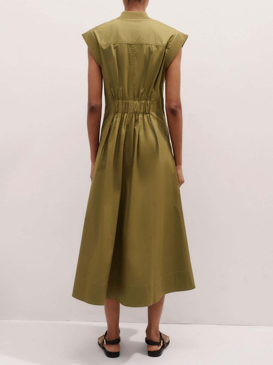 Zip Up Pleated Midi Dress