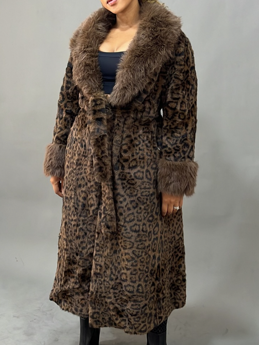 Women's Long-Length Fashion Leopard-Print Fur Coat