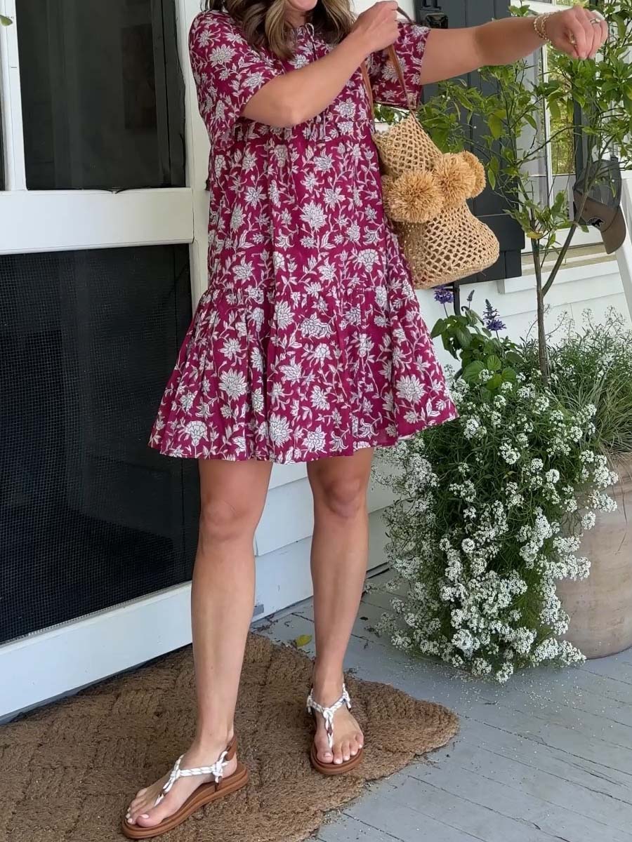 Tie Neck Printed Mini Dress