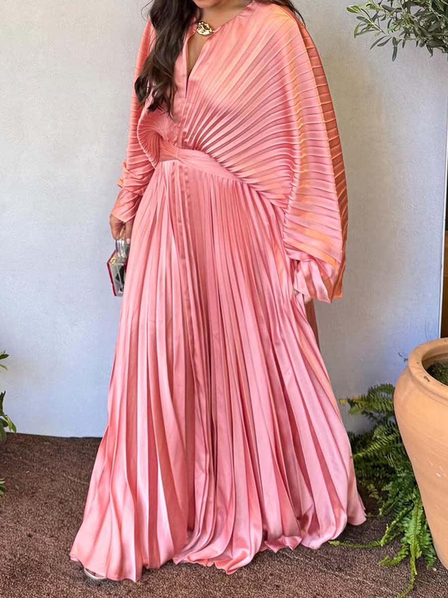 Keyhole Neck Pleated Maxi Dress