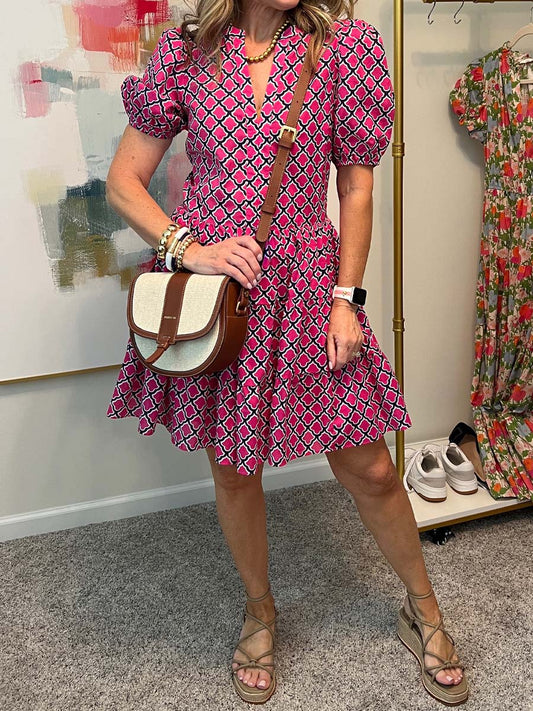 Printed V-neck Tiered Dress