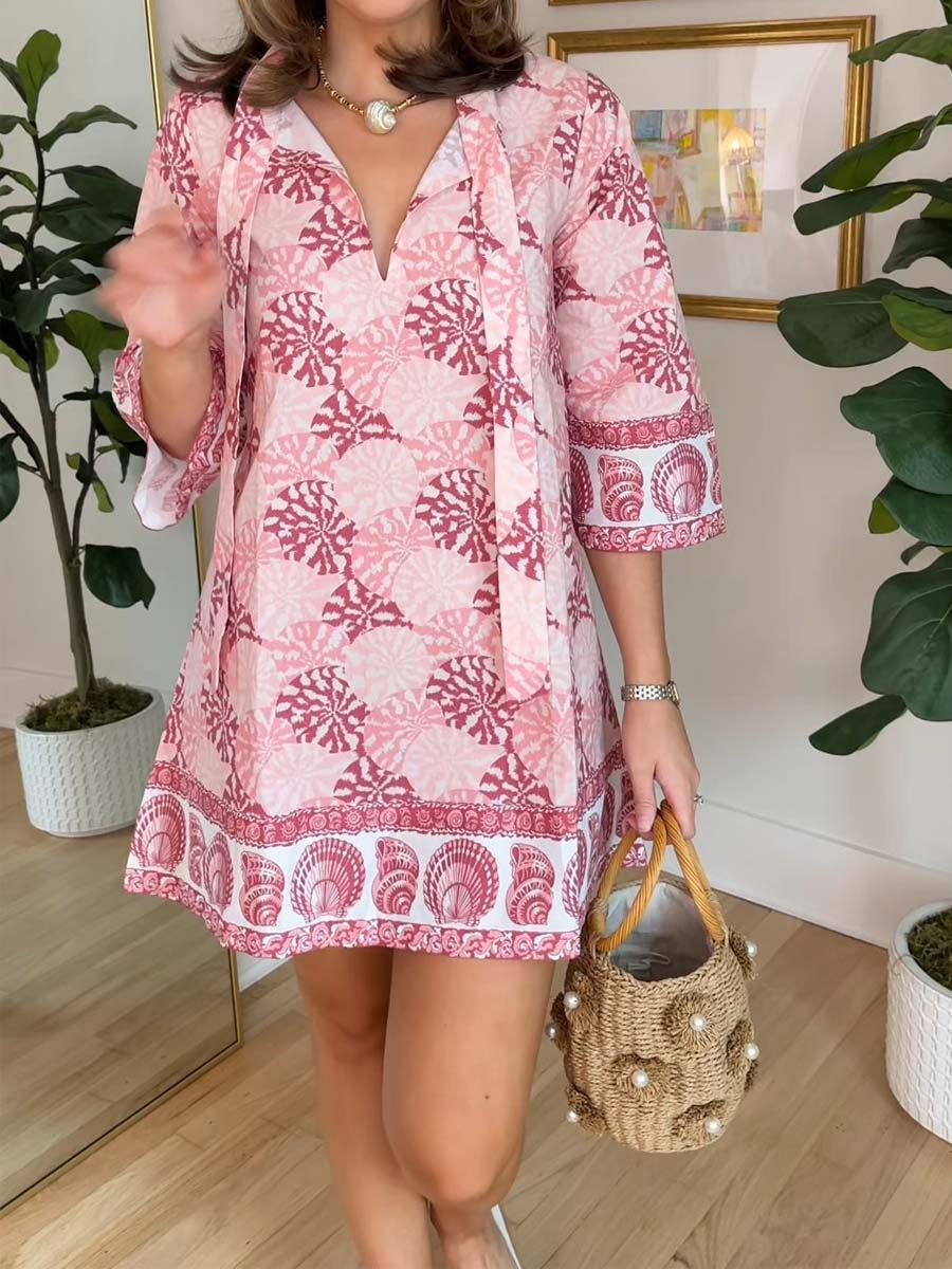 Neck Ties V-neck Loose Mini Dress