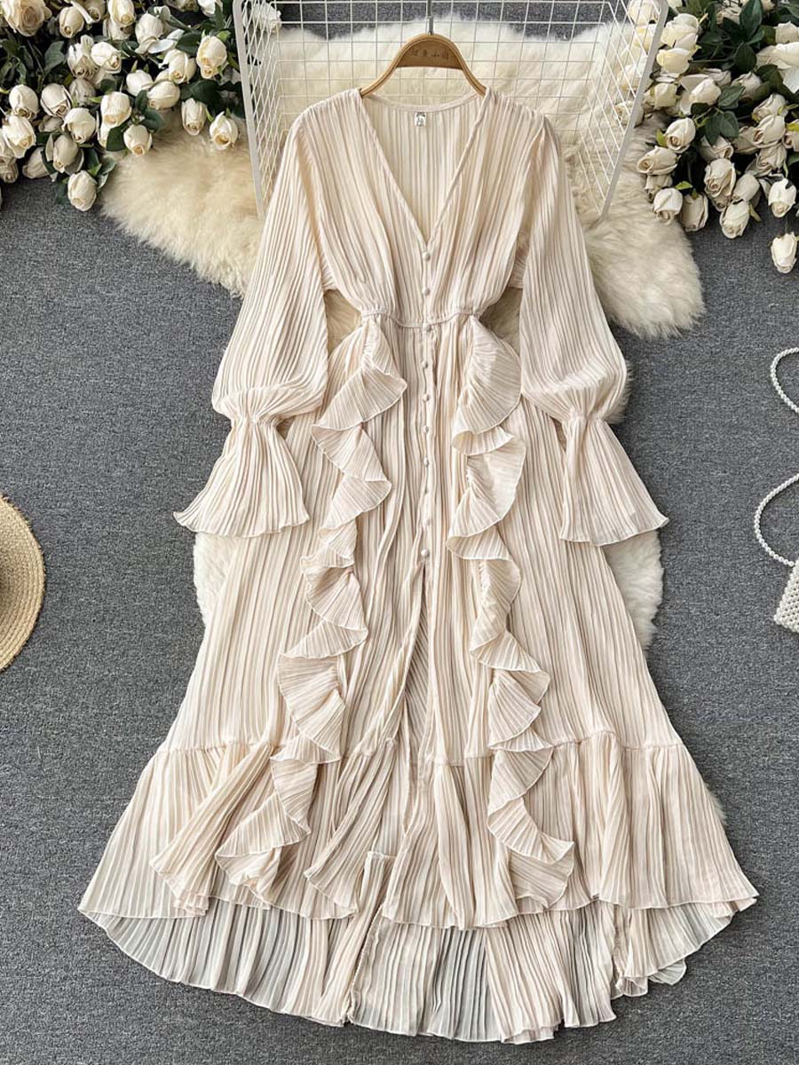Chiffon Ruffled V-Neck Dress