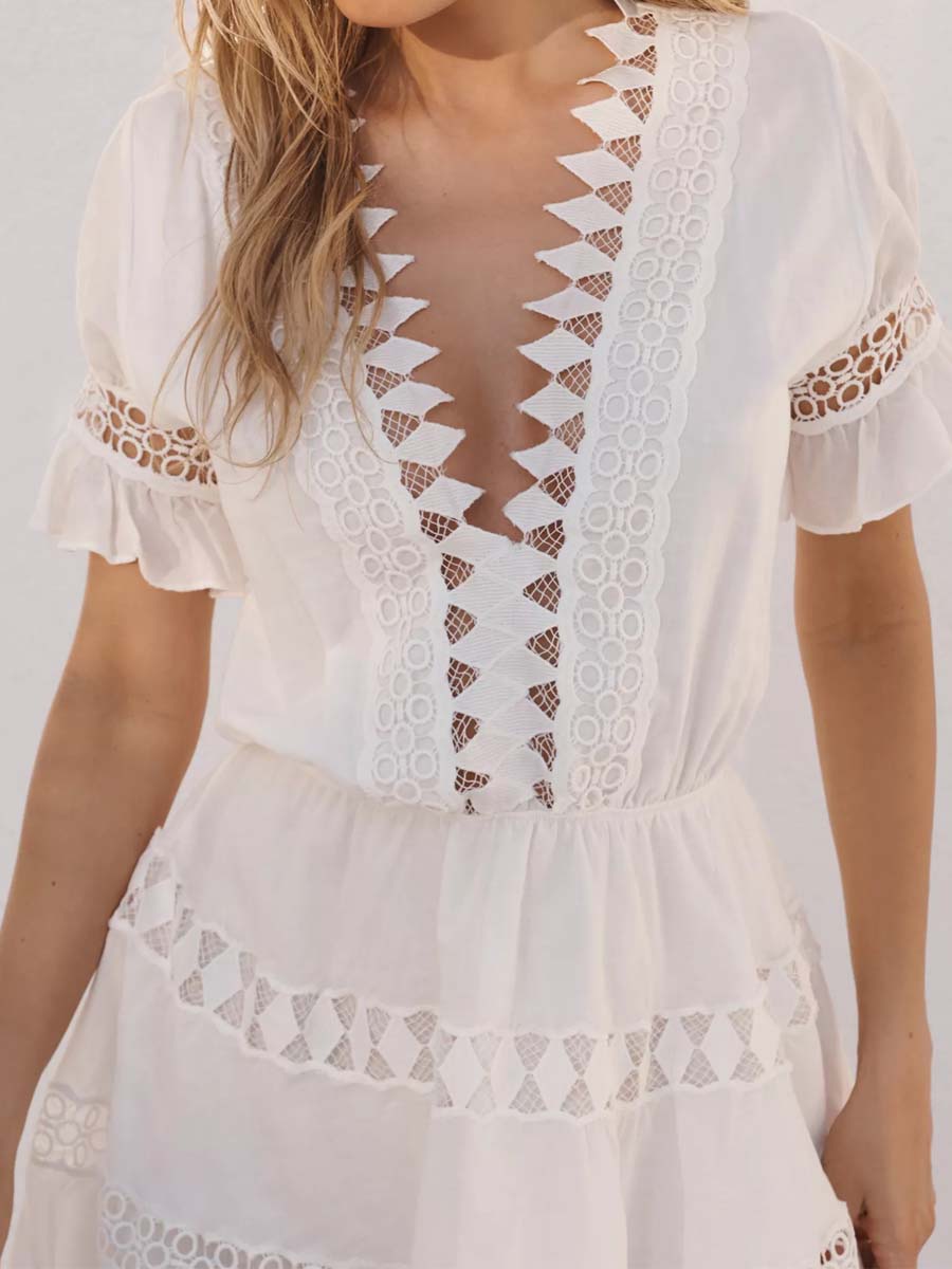 Embroidered Lace Cover-Up Mini Dress