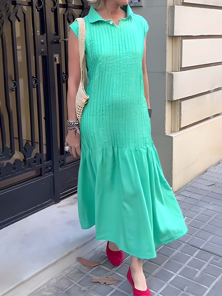 Linen Pleated Sleeveless Dress