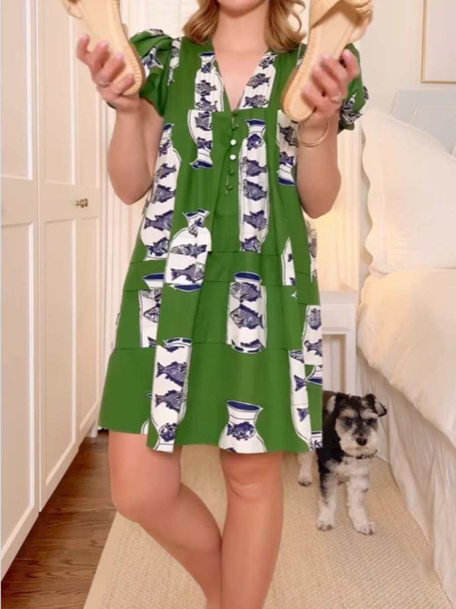 Puff Sleeve Pleated Mini Dress