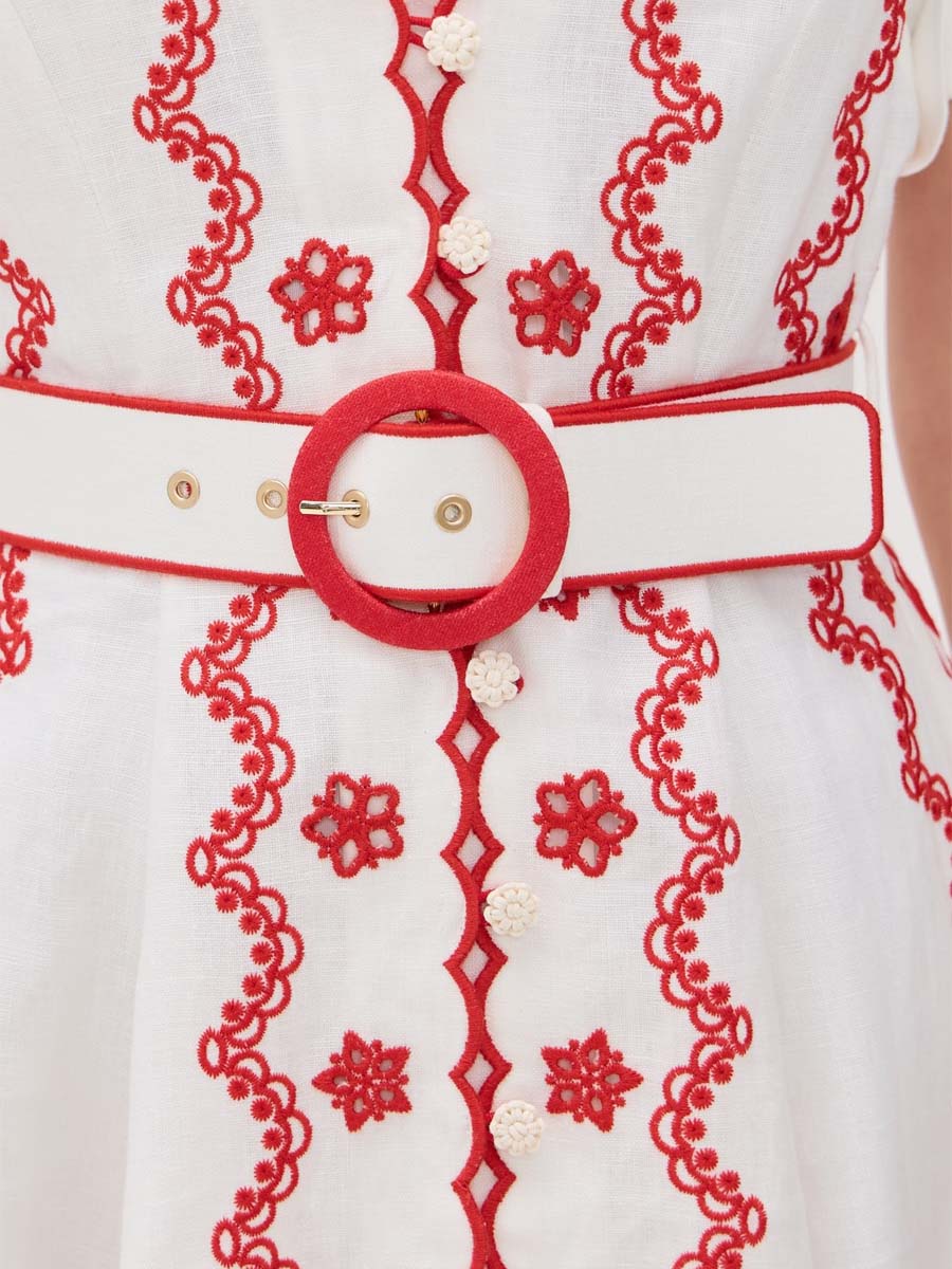 Embroidered Short Sleeve Mini Dress