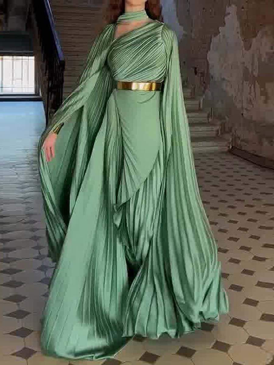 Elegant Irregular Pleated Maxi Dress