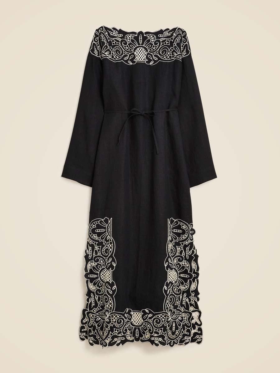 Lace Patchwork Drawstring Waist Maxi Dress