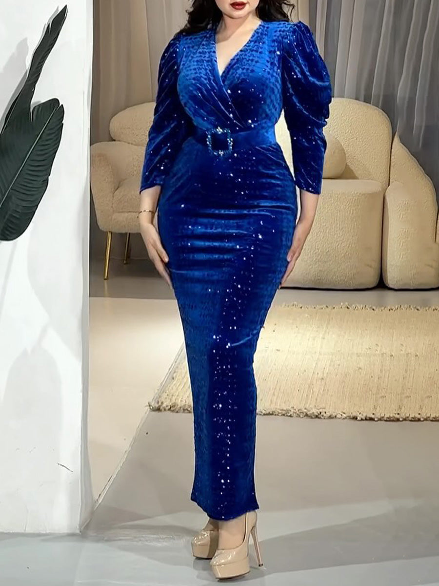 Shinny V Neck Maxi Dress