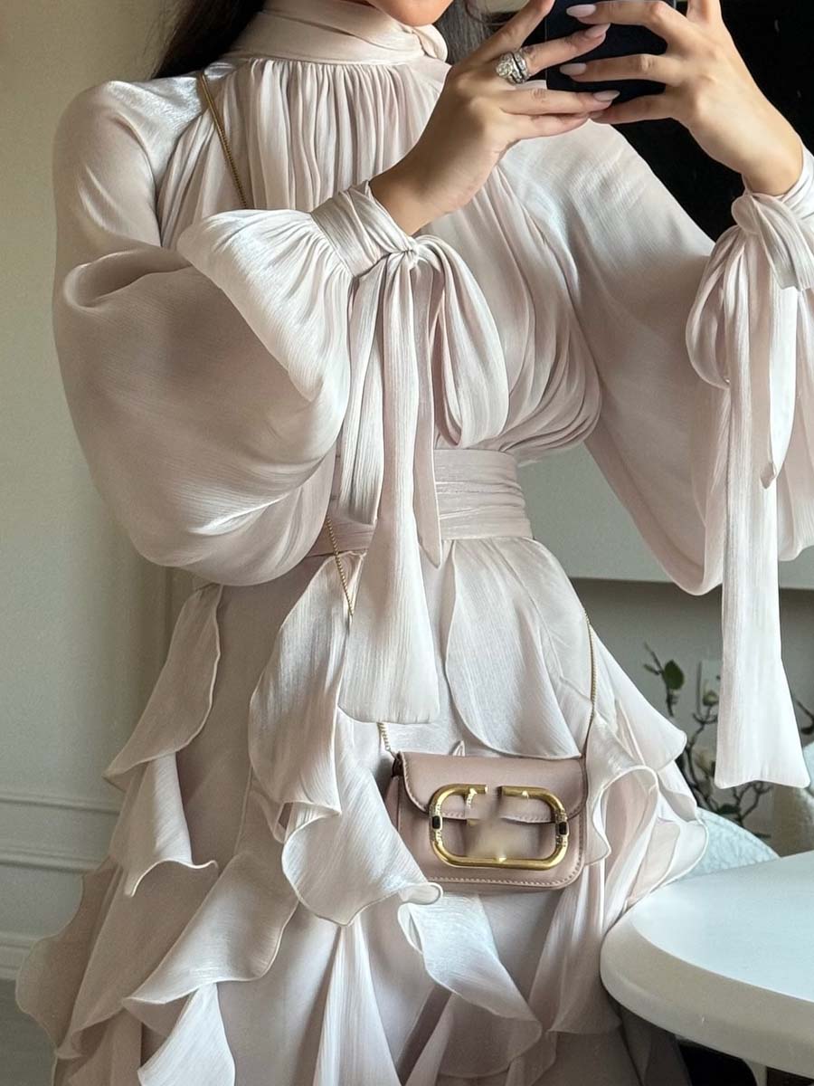 Elegant Flouced Lace Up Maxi Dress