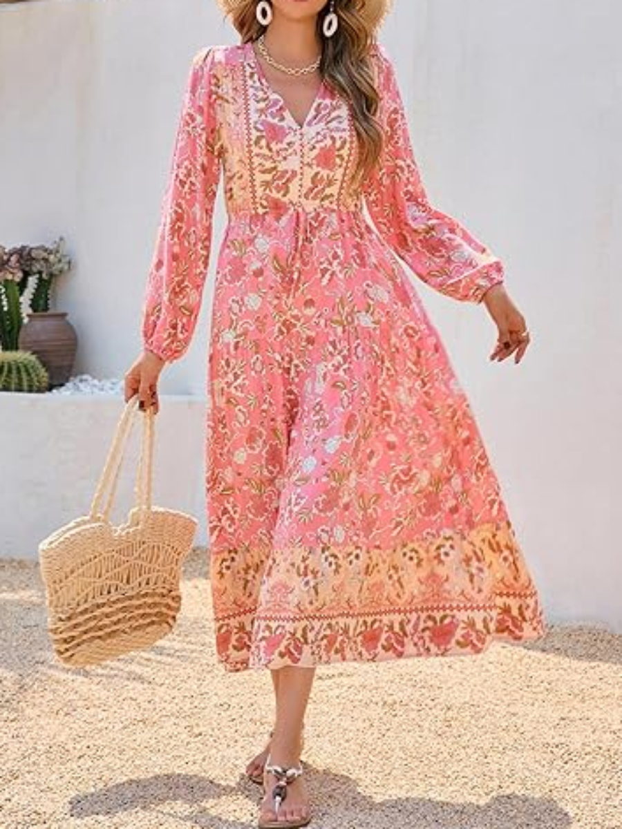 The Boho Style Printed Midi Dress