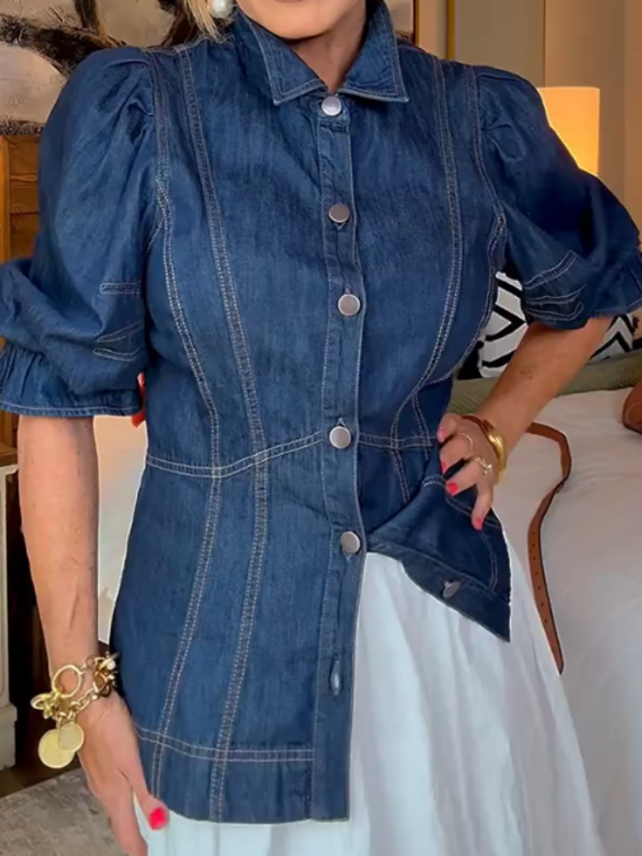 Puff Sleeve Denim Blouse