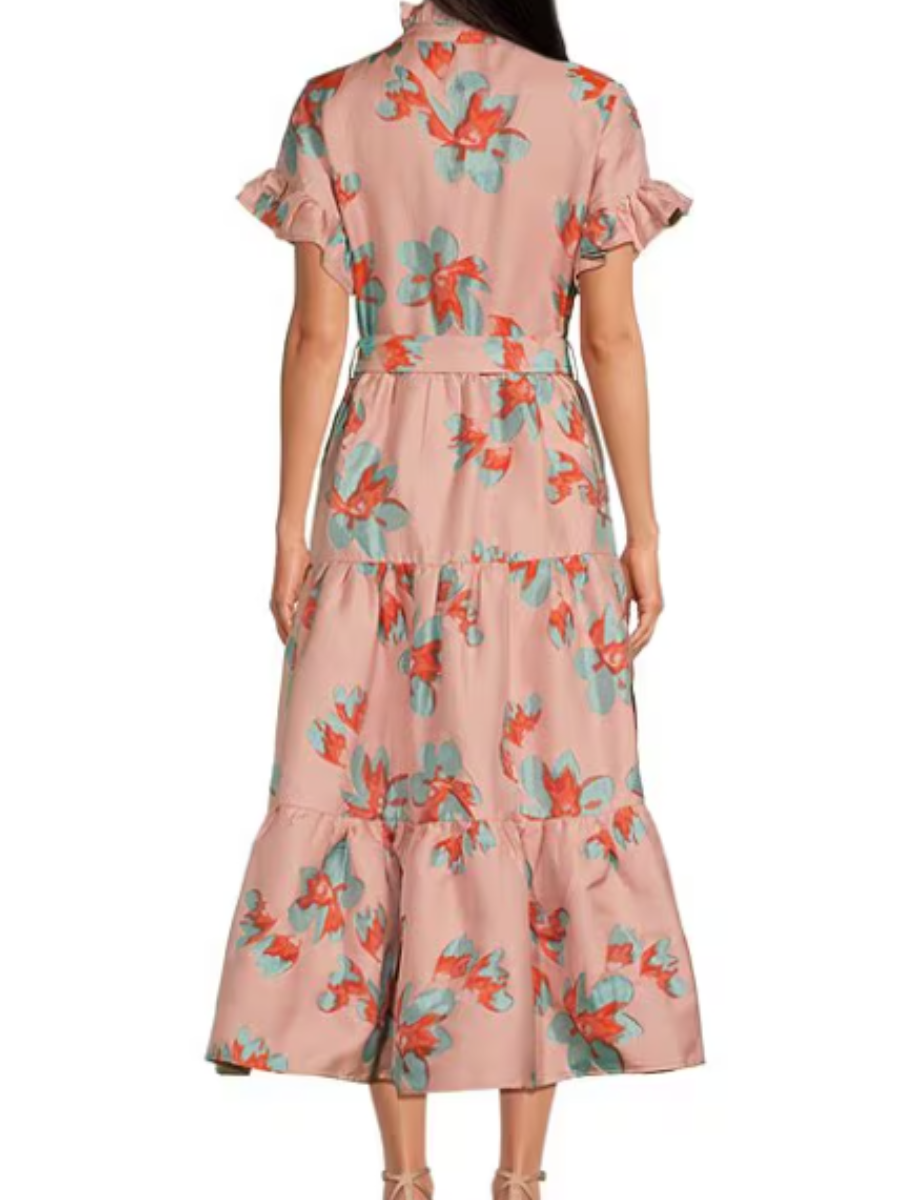 Ruffle Sleeve Jacquard Midi Dress