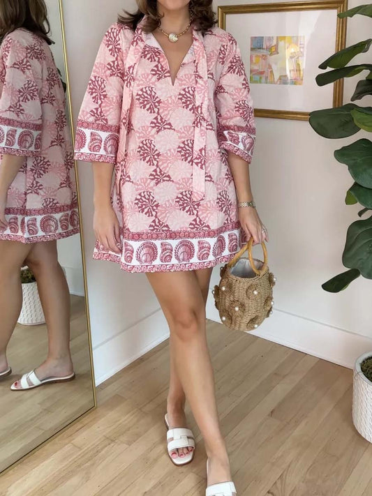 Neck Ties V-neck Loose Mini Dress