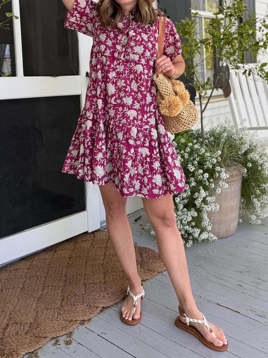 Tie Neck Printed Mini Dress