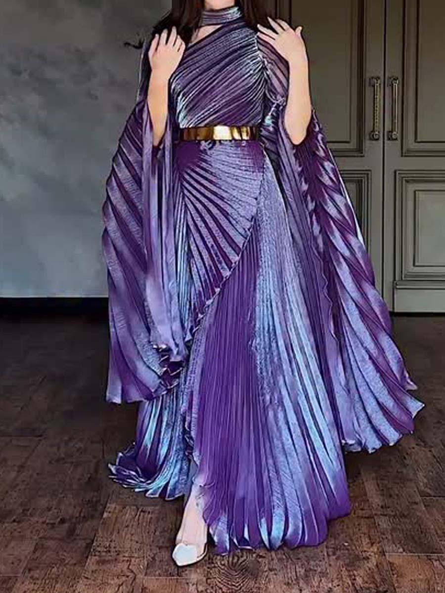 Elegant Irregular Pleated Maxi Dress