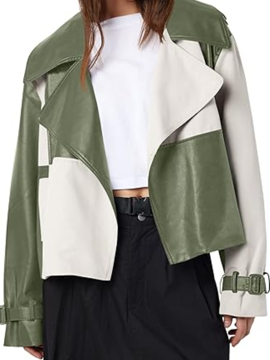 Colour Block Leather Jacket