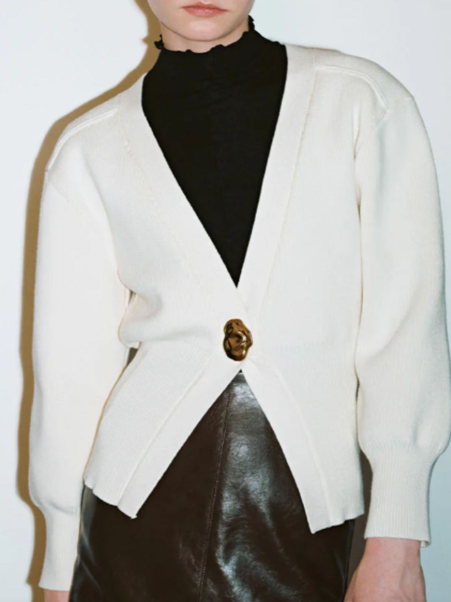 V-Neck Button-Knit Cardigan Sweater