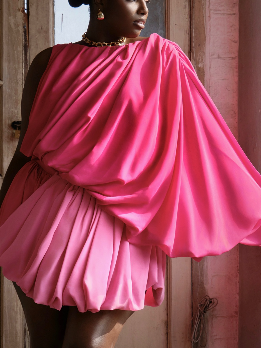 Pleated Asymmetrical Top Skirt Suit