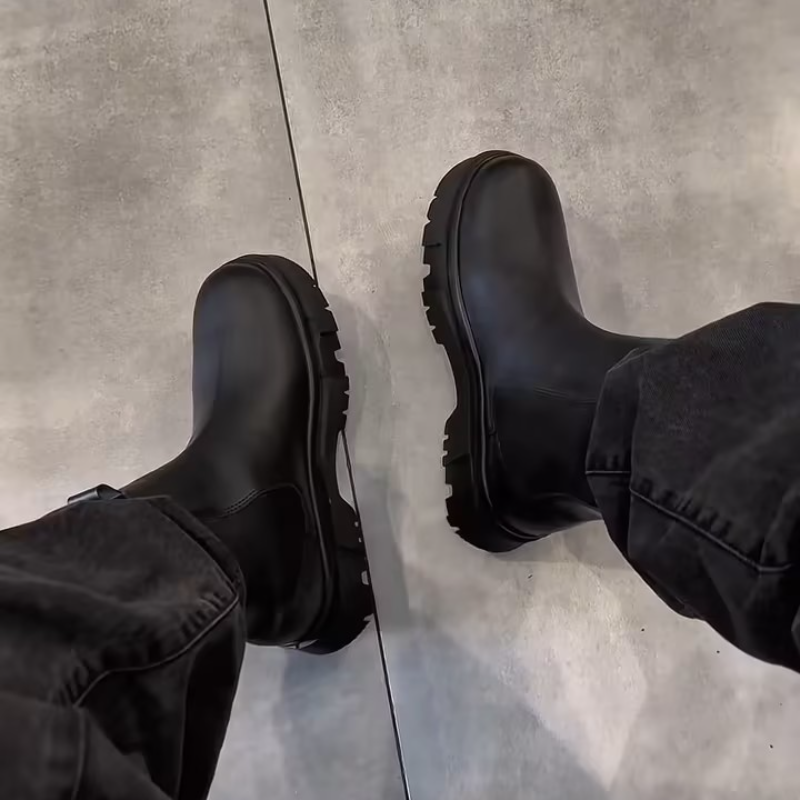 Men's All-Black Genuine Leather Chelsea Boots