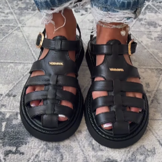 Woven Leather Flat Sandals