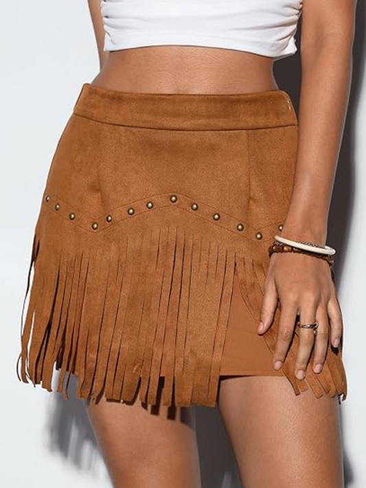 Fringe Suede Mini Skirt