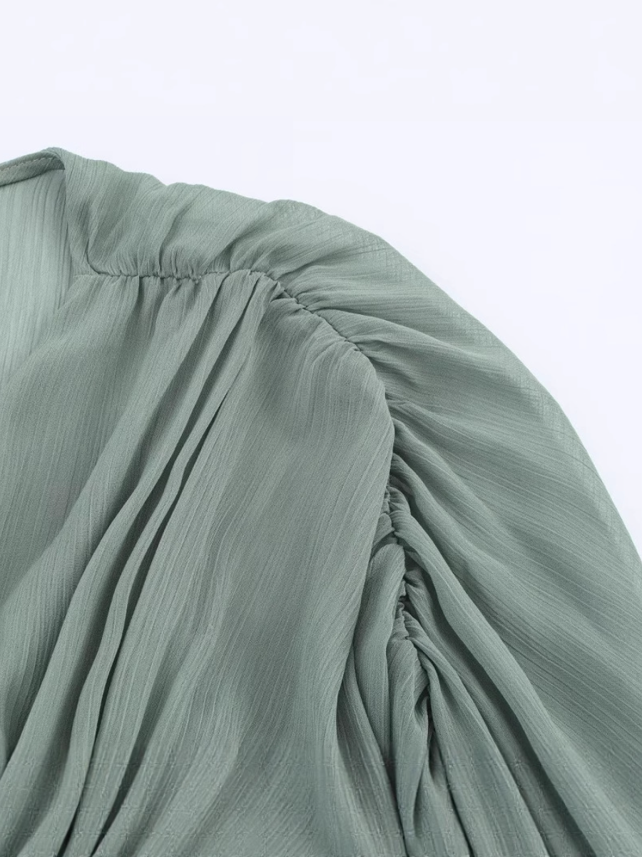 Fashion V-neck Bubble Sleeve Pleated Dress