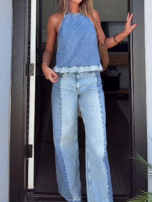 Backless Denim Suit