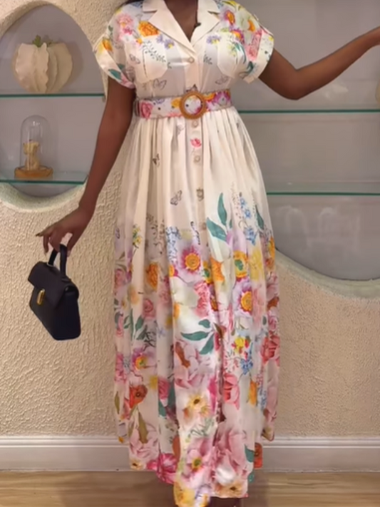 Demure Floral Midi Shirt Dress
