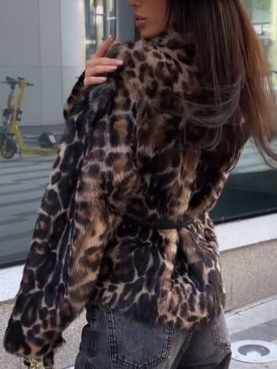 Fashion Leopard-Print Fur Coat