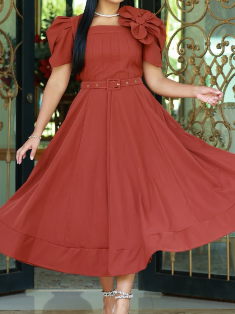 Demure Flower A-line Midi Dress