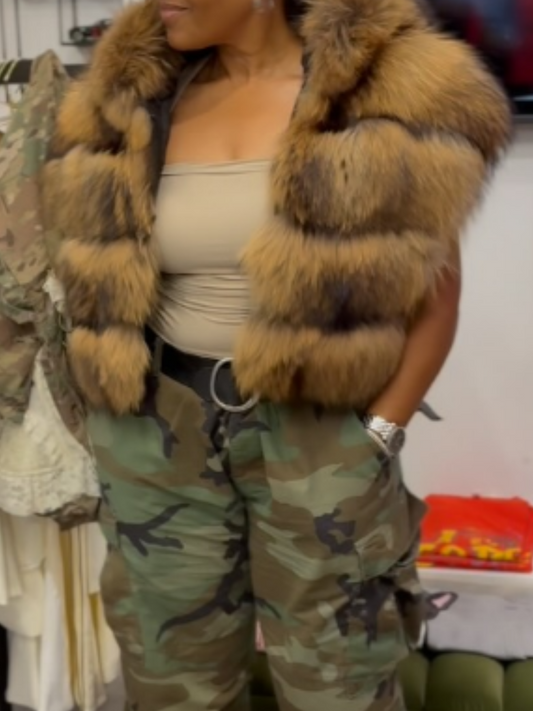 Hood Faux Fur Vest Jacket