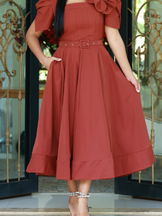Demure Flower A-line Midi Dress