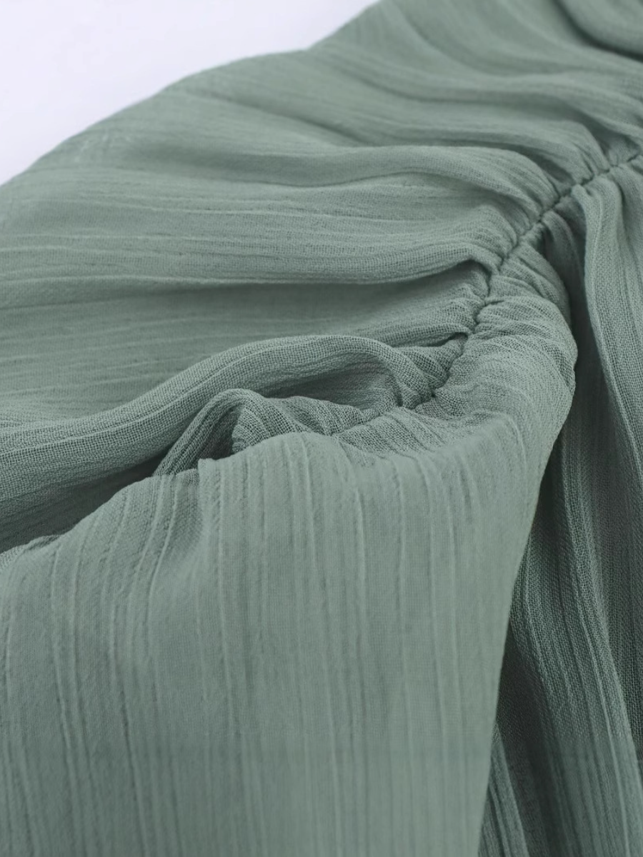 Fashion V-neck Bubble Sleeve Pleated Dress